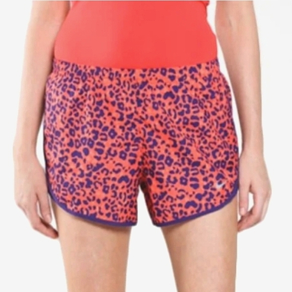 Womens NIKE Orange Purple Cheetah Print Running Shorts Sz M Tempo Athletic Lined - Picture 2 of 14